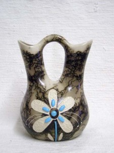  Native American Ceramic Horsehair Wedding Vase with Turquoise