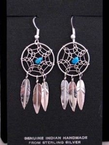 Native American Navajo Made Sterling Silver Dreamcatcher Earrings