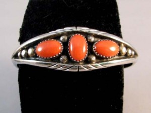 Native American made coral cuff bracelet