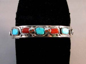 zuni turquoise and coral cuff bracelet