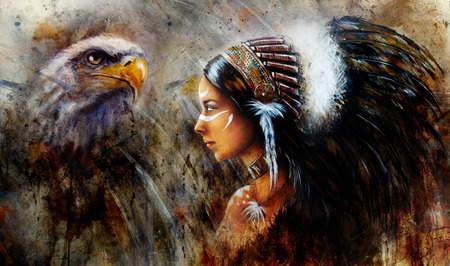 Native American Woman with an Eagle